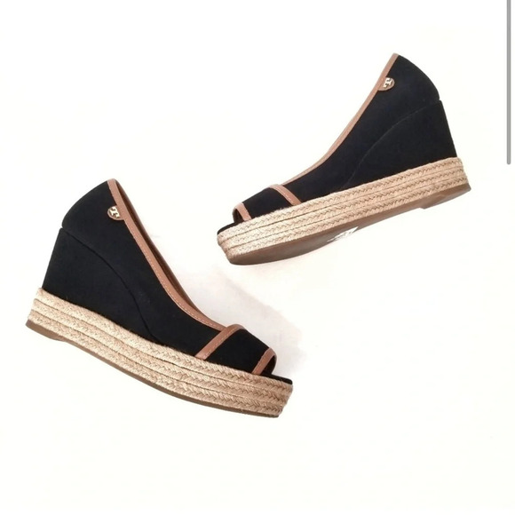 Tory Burch Majorca Espadrilles Peep Toe Wedge- Size 8.5 - Picture 4 of 11